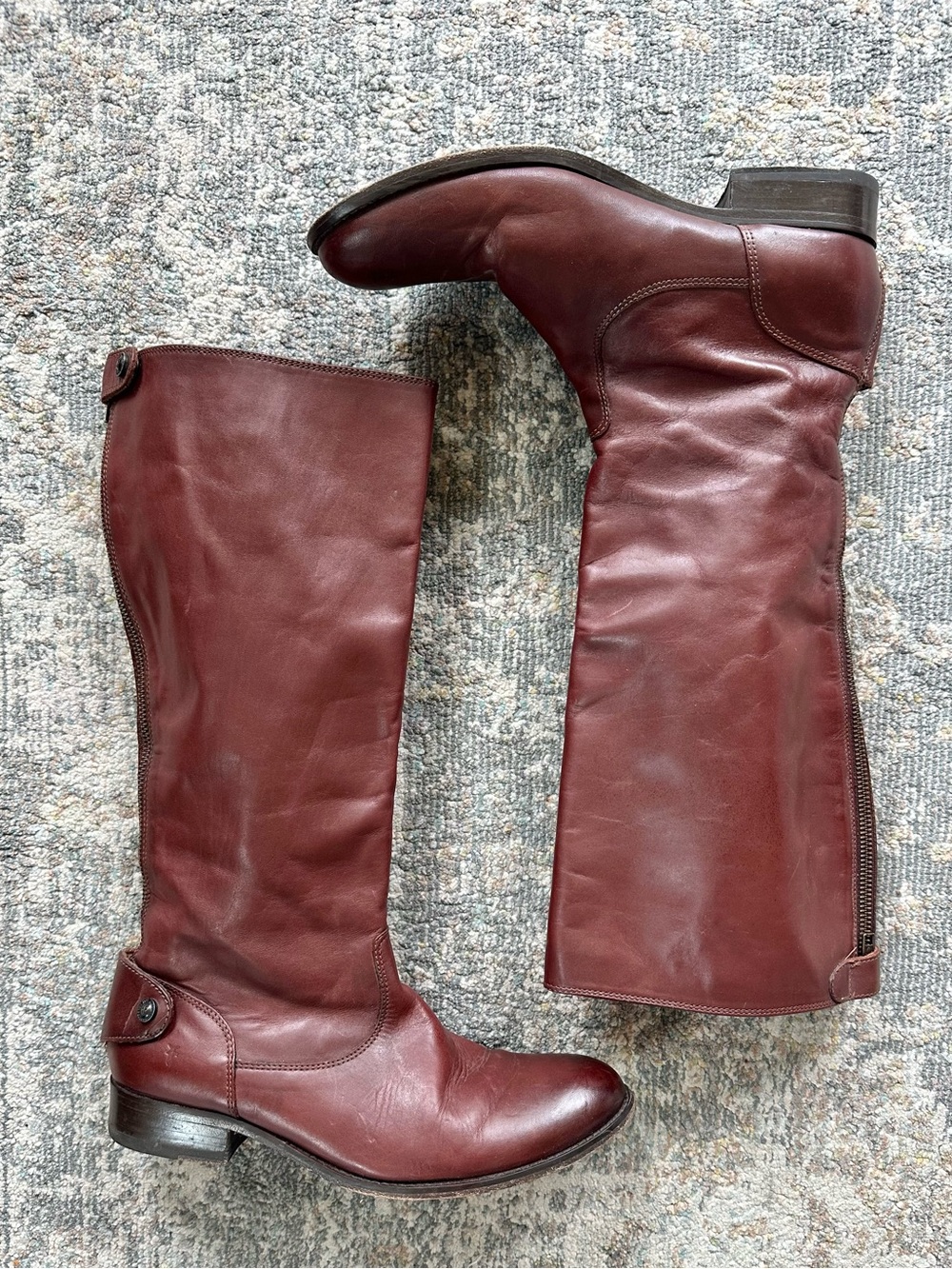Frye Melissa Zip Tall Riding Boots Burgundy Redwood Leather size 10 $328 retail
